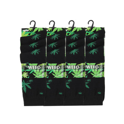 Mens Dress Socks - Black/ Green Ganja Leaf (12 Pairs)