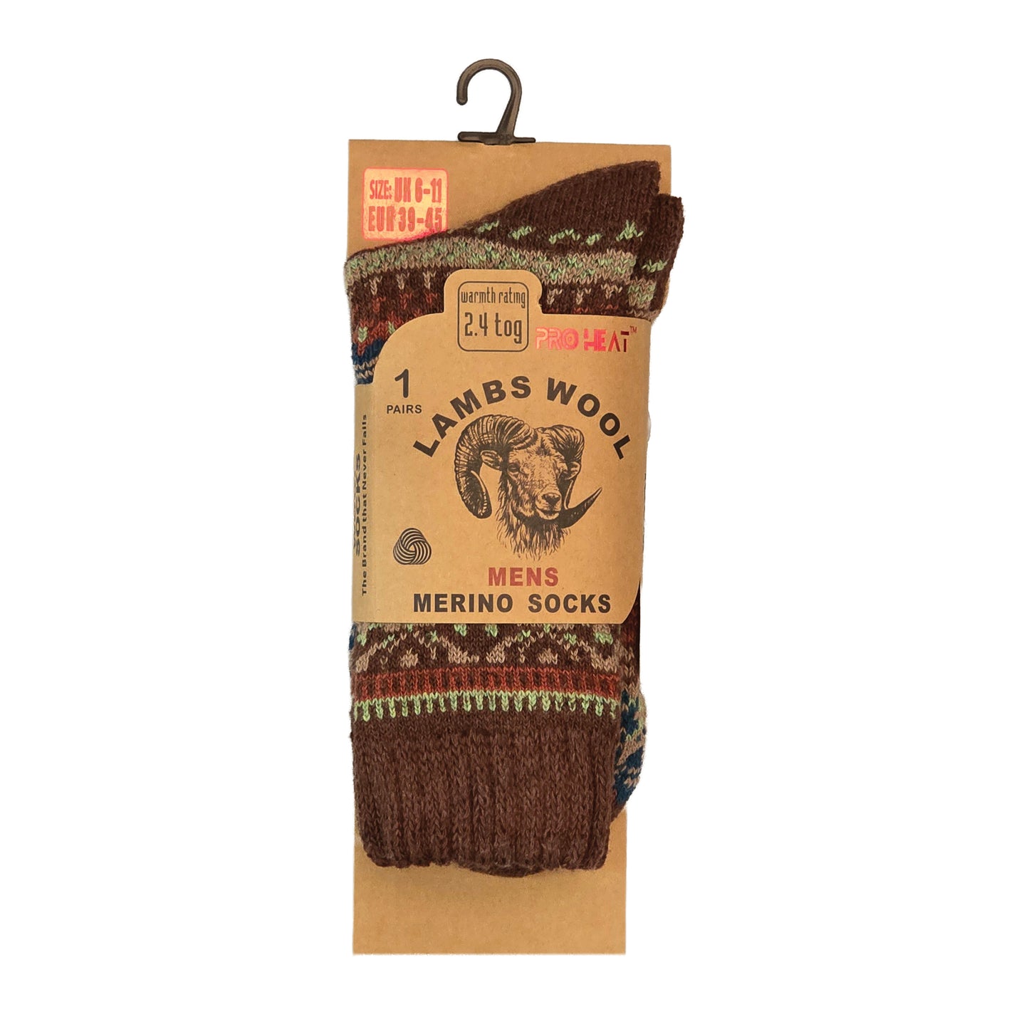 Mens Merino Lambs Wool Socks - Fair Isle Snowflake (12 Pairs)
