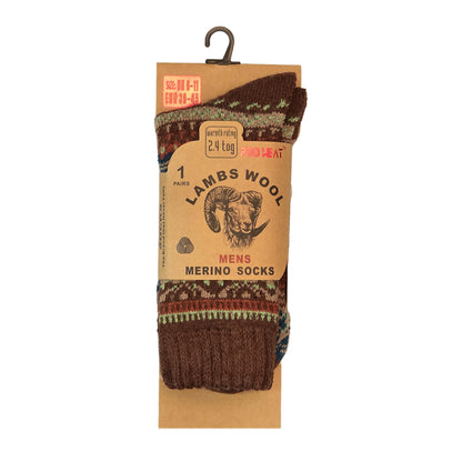 Mens Merino Lambs Wool Socks - Fair Isle Snowflake (12 Pairs)