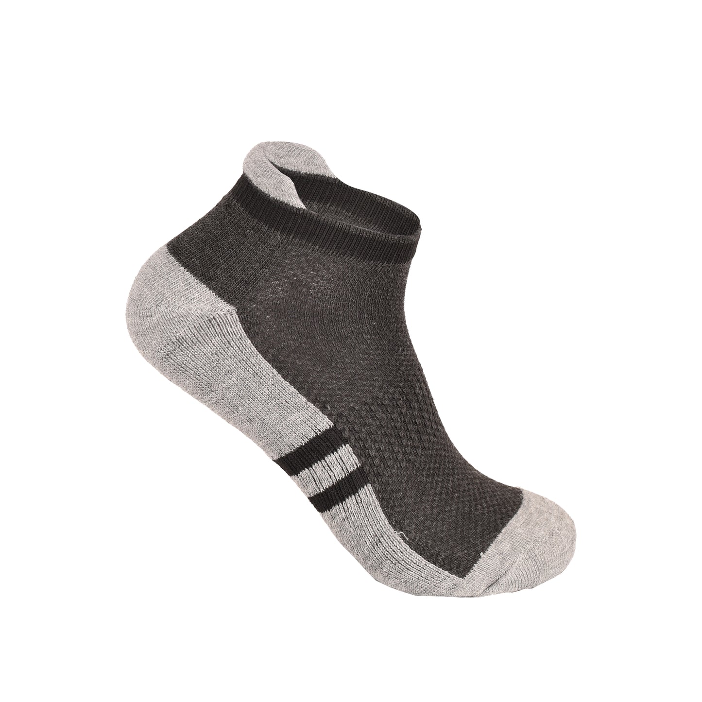 Mens Cushioned Trainer Socks - Sport Stripe Black/Grey (12 Pairs)