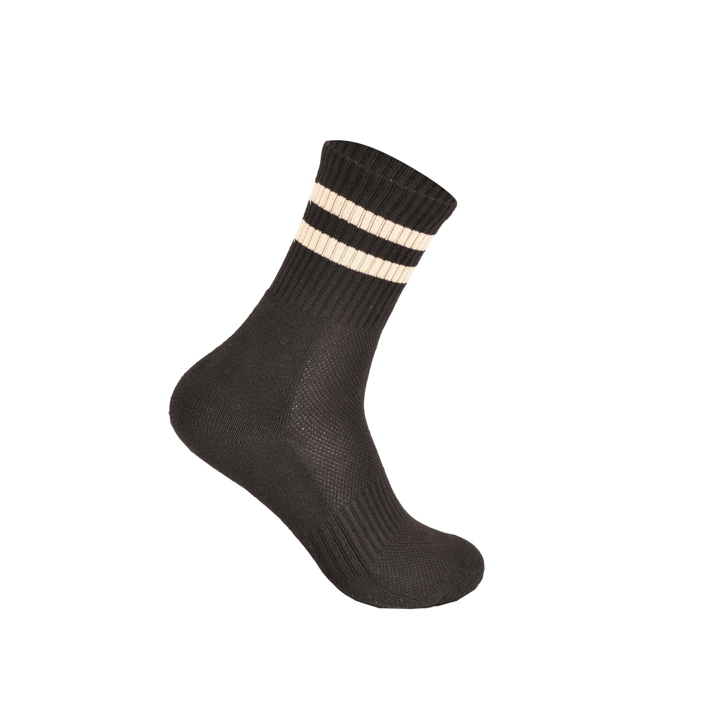 Ladies 3 Pair Cushioned Sport Socks - Black - Assorted Stripes (12 Pairs)