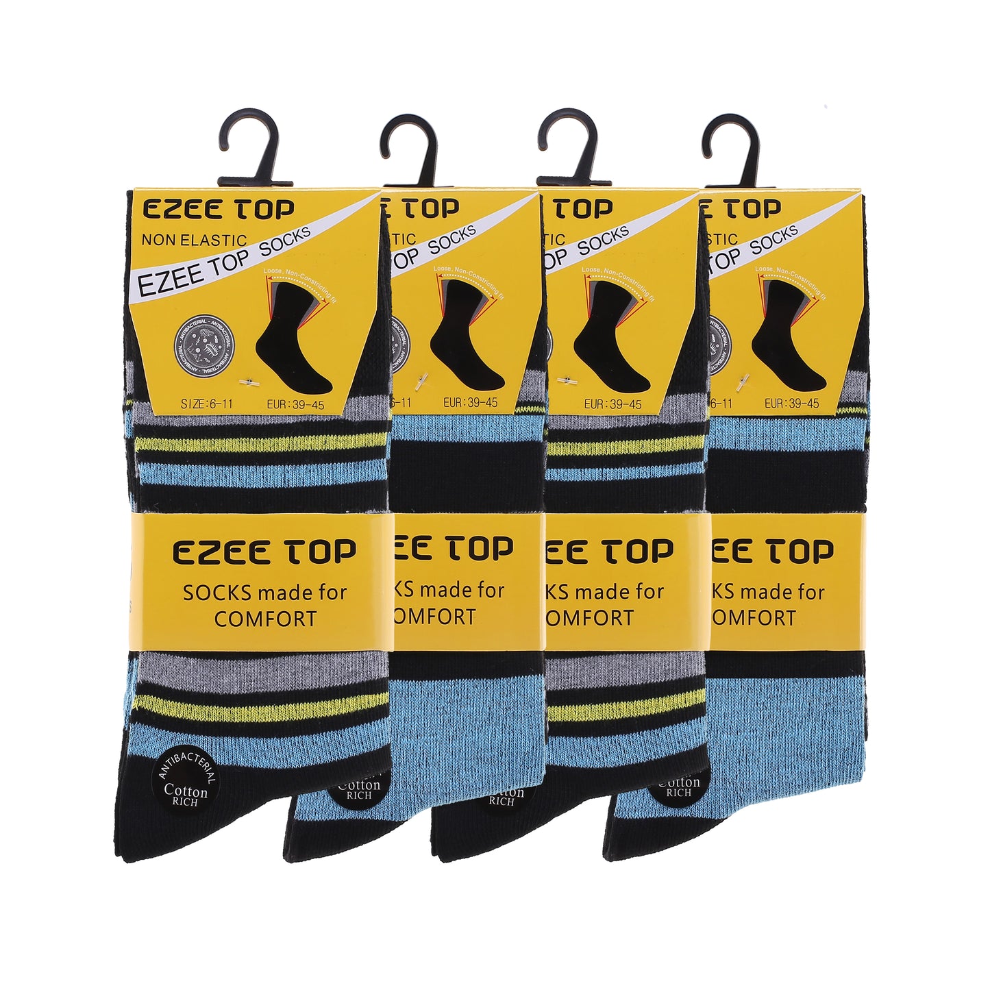 Mens Non Elastic Diabetic Socks - Stripes (12 Pairs)