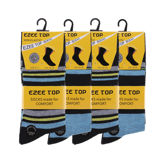 Mens Non Elastic Diabetic Socks - Stripes (12 Pairs)