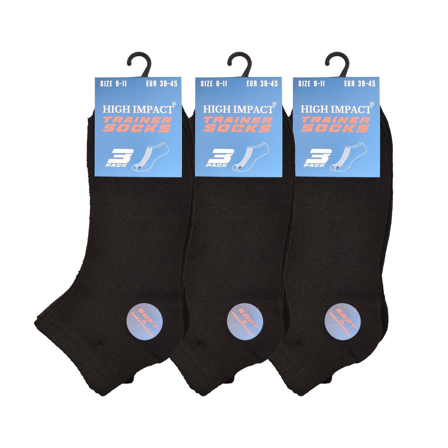 Mens Trainer Socks - Plain Black (12 Pairs)