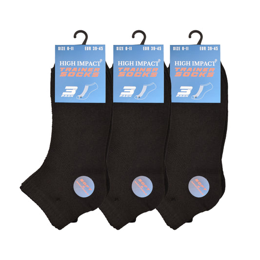 Mens Trainer Socks - Plain Black (12 Pairs)