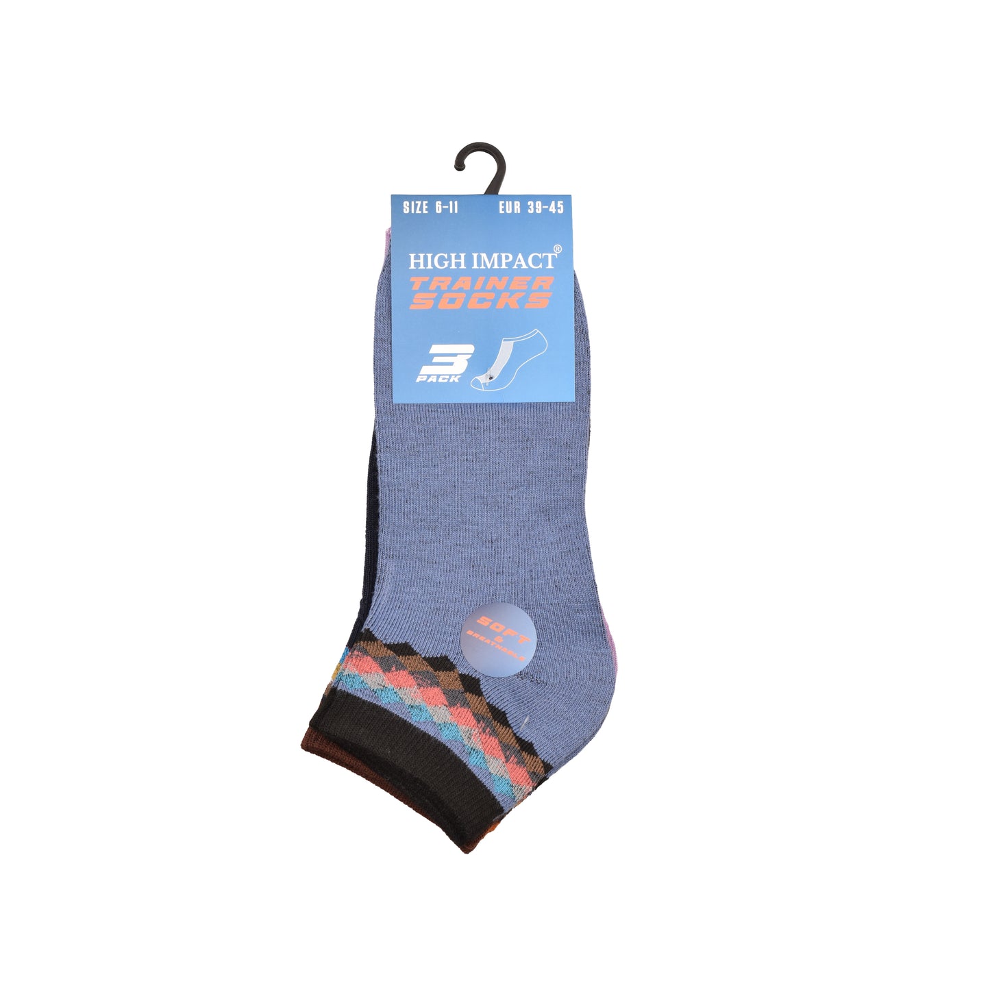 Mens Trainer Socks - Assorted Diamond Pattern (12 Pairs)
