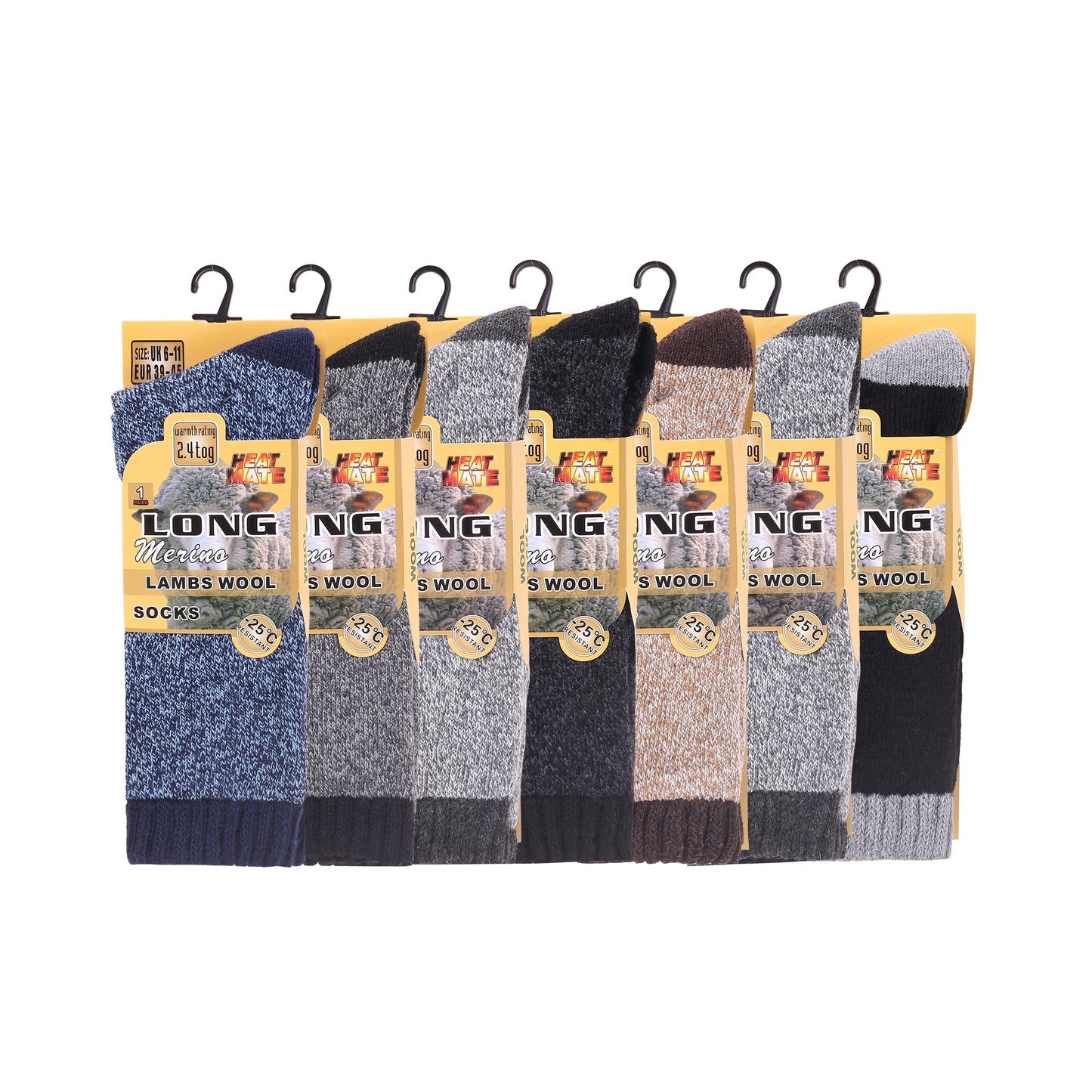 Mens Merino Lambs Wool Long Socks - Heathered (12 Pairs)