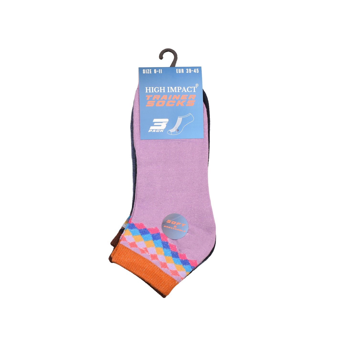Mens Trainer Socks - Assorted Diamond Pattern (12 Pairs)