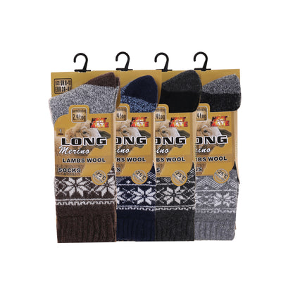 Mens Merino Lambs Wool Long Socks - Snowflake (12 Pairs)