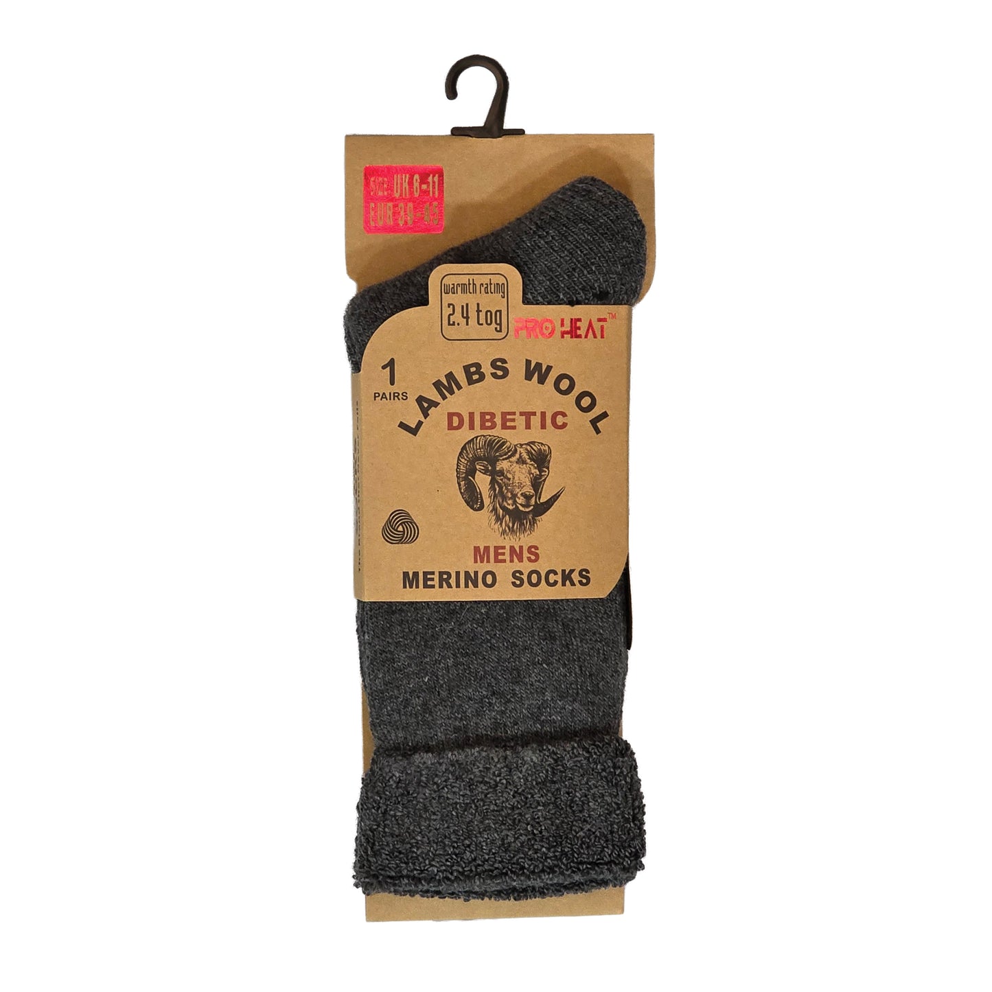 Mens Diabetic Merino Lambs Wool Socks - Assorted (12 Pairs)