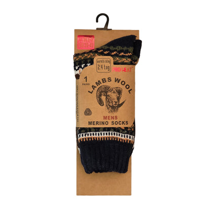 Mens Merino Lambs Wool Socks - Fair Isle Snowflake (12 Pairs)