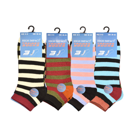 Mens Trainer Socks - Mixed Stripes Pattern (12 Pairs)