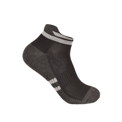 Mens Cushioned Trainer Socks - Sport Stripe Black/Grey (12 Pairs)