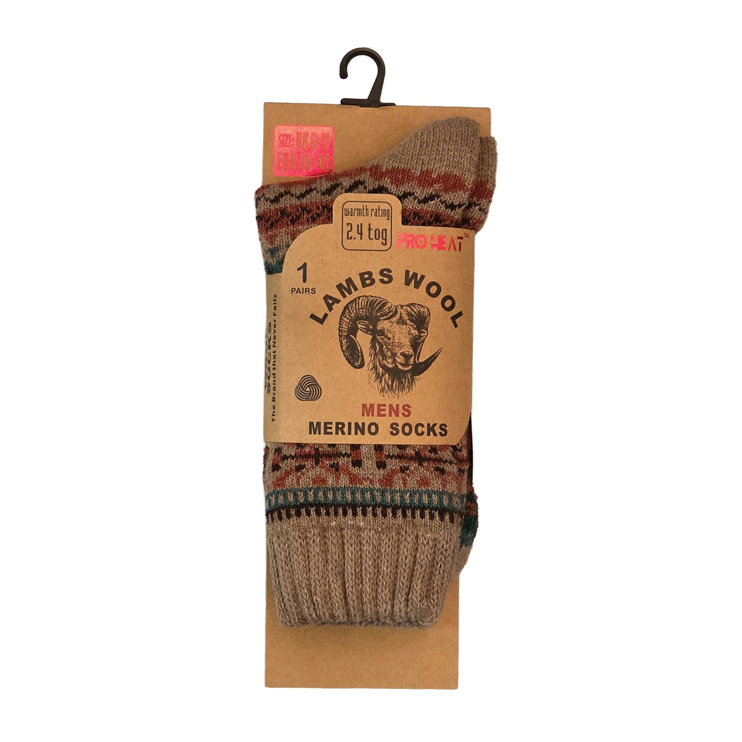 Mens Merino Lambs Wool Socks - Fair Isle Snowflake (12 Pairs)