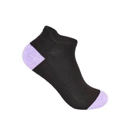 Ladies Cushioned Trainer Socks - Black-Contrast Heel/Toe (12 Pairs)