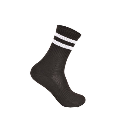 Ladies 3 Pair Cushioned Sport Socks - Black - Assorted Stripes (12 Pairs)