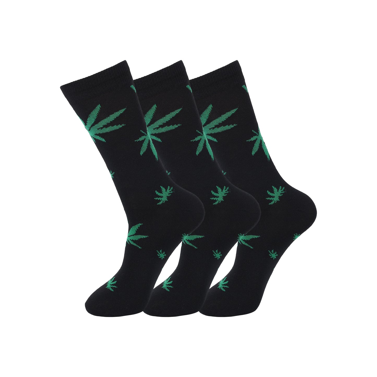 Mens Dress Socks - Black/ Green Ganja Leaf (12 Pairs)