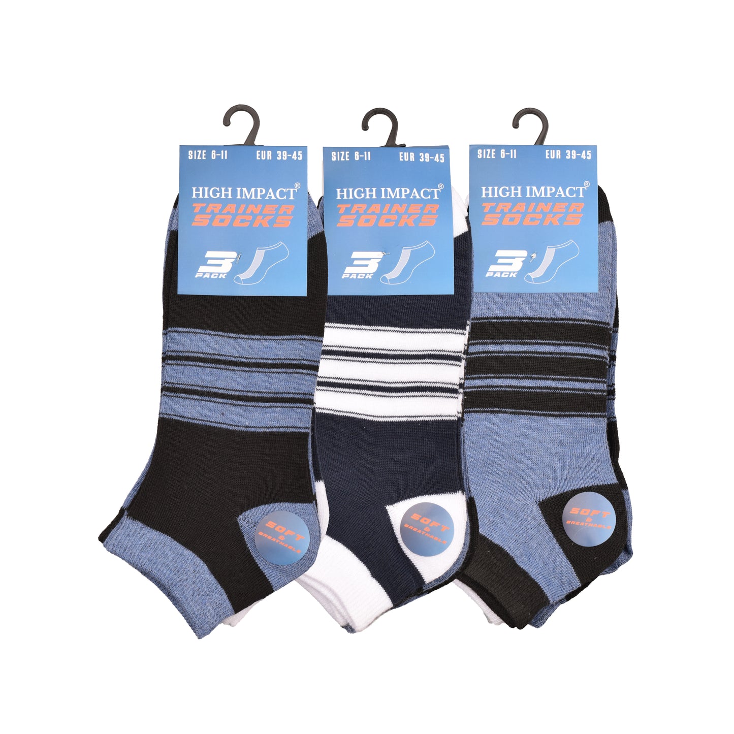 Mens Trainer Socks - Horizontal Stripe (12 Pairs)