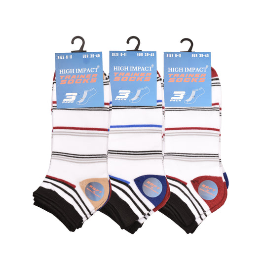 Mens Trainer Socks - Striped Pattern Assorted (12 Pairs)