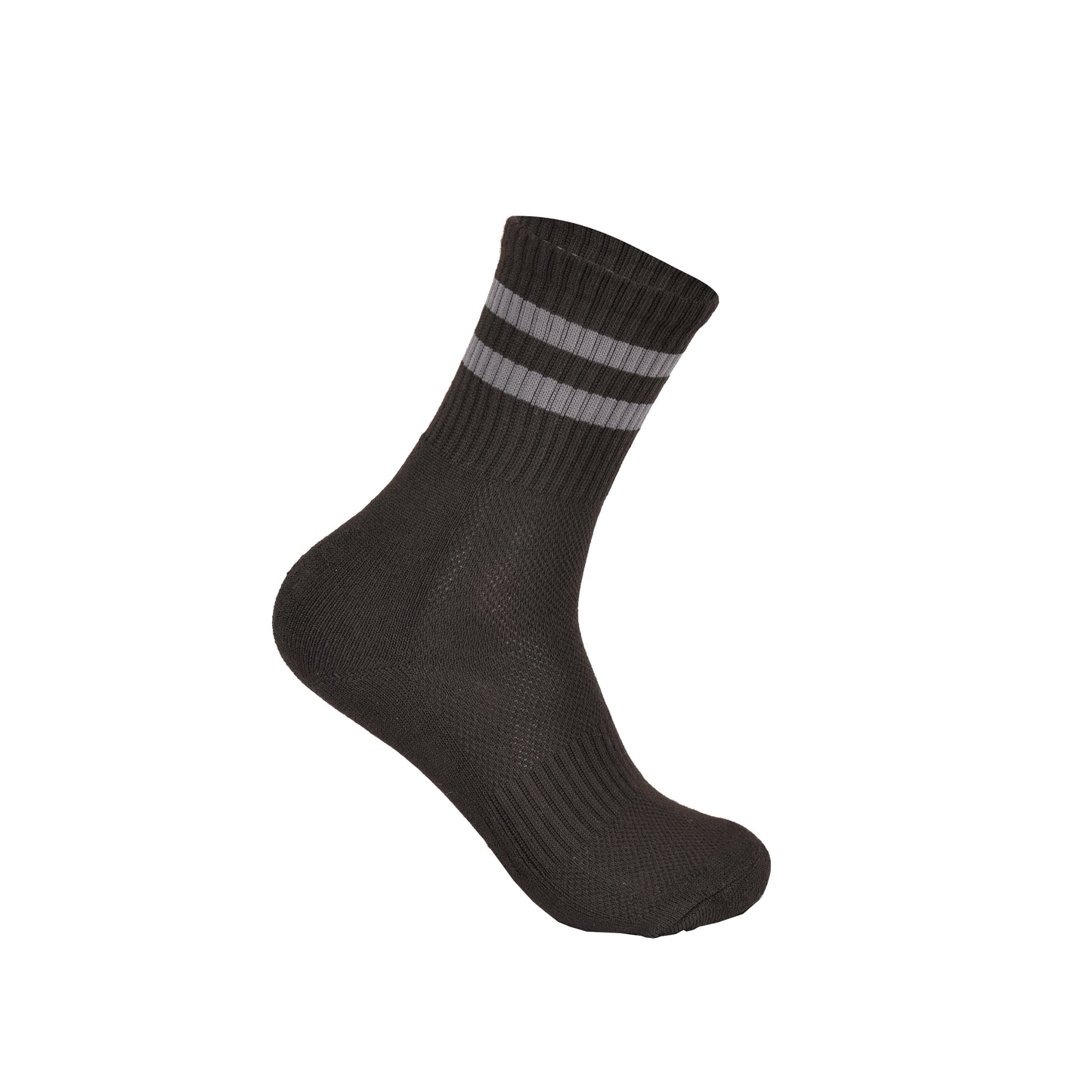 Ladies 3 Pair Cushioned Sport Socks - Black - Assorted Stripes (12 Pairs)