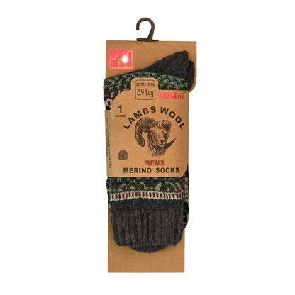 Mens Merino Lambs Wool Socks - Fair Isle Snowflake (12 Pairs)