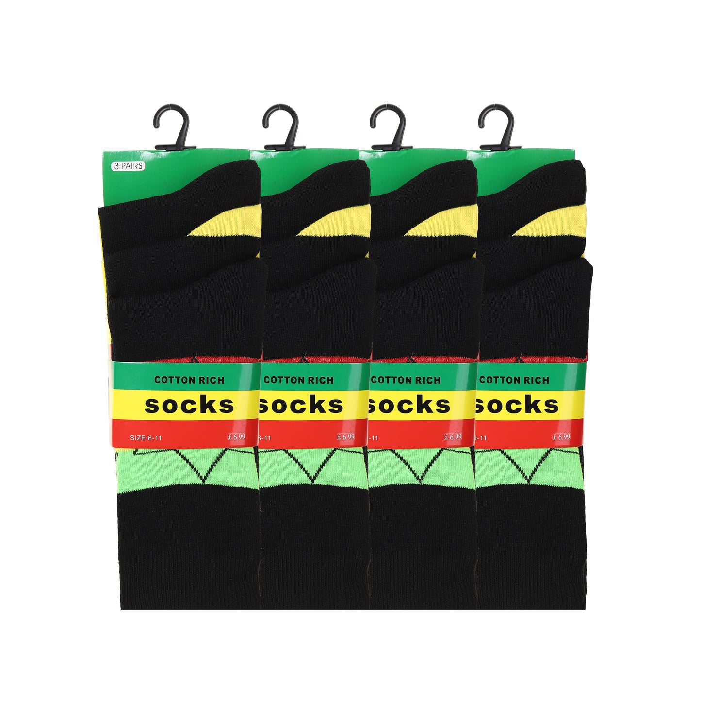 Mens Dress Socks - Rasta (12 Pairs)