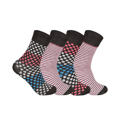 Ladies Non Elastic Diabetic Socks - Polka Dot Pattern (12 Pairs)
