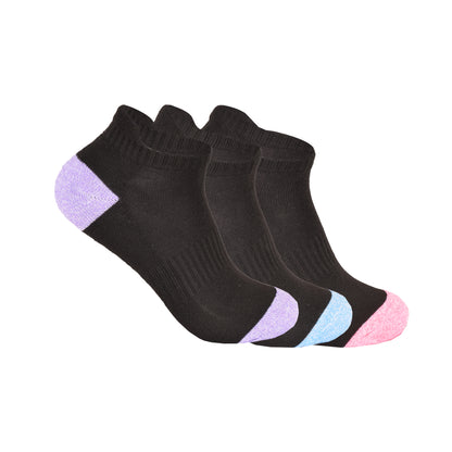 Ladies Cushioned Trainer Socks - Black-Contrast Heel/Toe (12 Pairs)