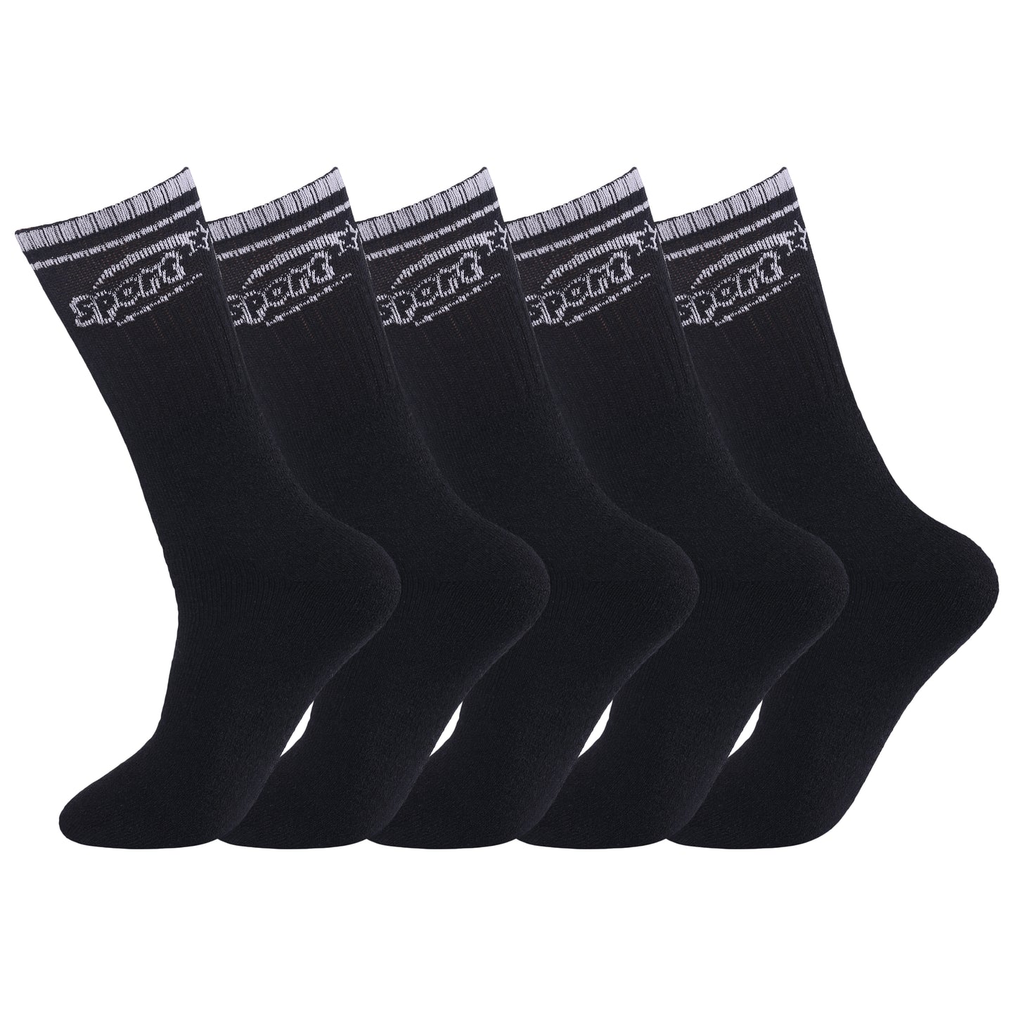 Mens 5 Pair Pair Sport Socks - Black/ Sport Cuff (30 Pairs)