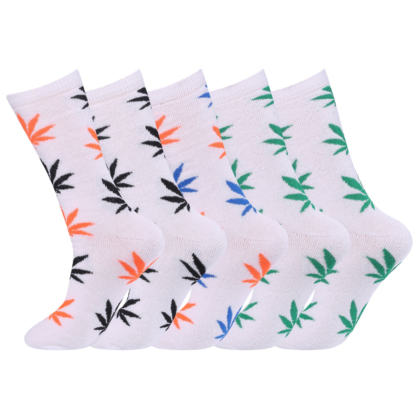Mens 5 Pair Pair Sport Socks - White Multi Ganja Leaf (30 Pairs)