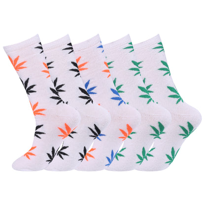 Mens 5 Pair Pair Sport Socks - White Multi Ganja Leaf (30 Pairs)