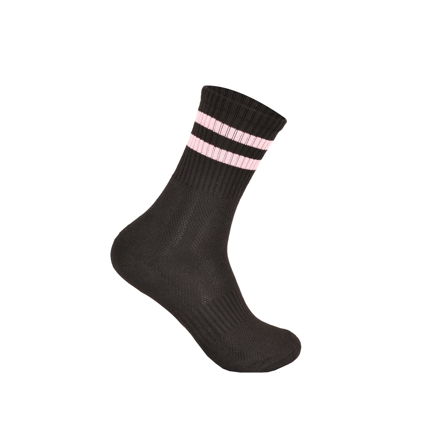 Ladies 3 Pair Cushioned Sport Socks - Black - Assorted Stripes (12 Pairs)