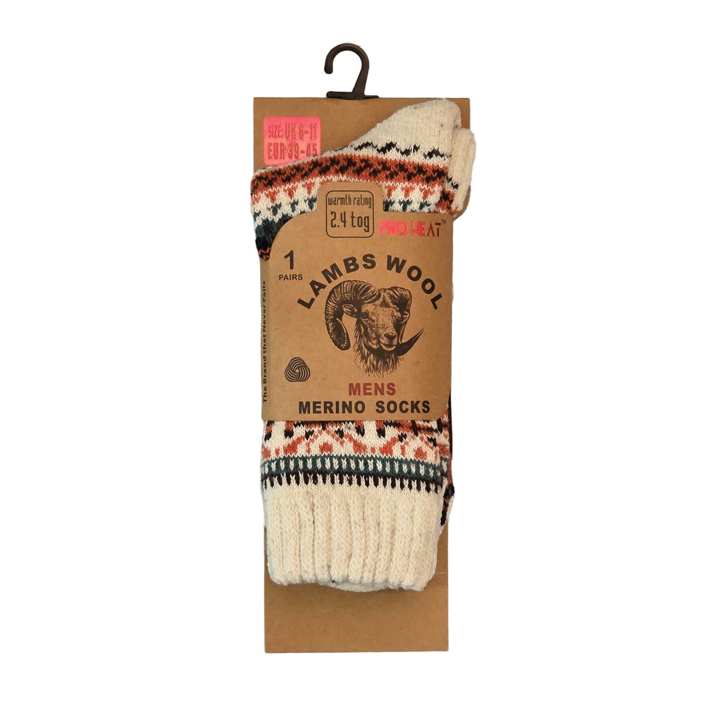 Mens Merino Lambs Wool Socks - Fair Isle Snowflake (12 Pairs)