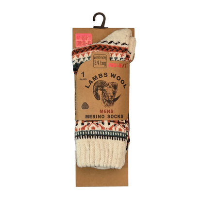 Mens Merino Lambs Wool Socks - Fair Isle Snowflake (12 Pairs)