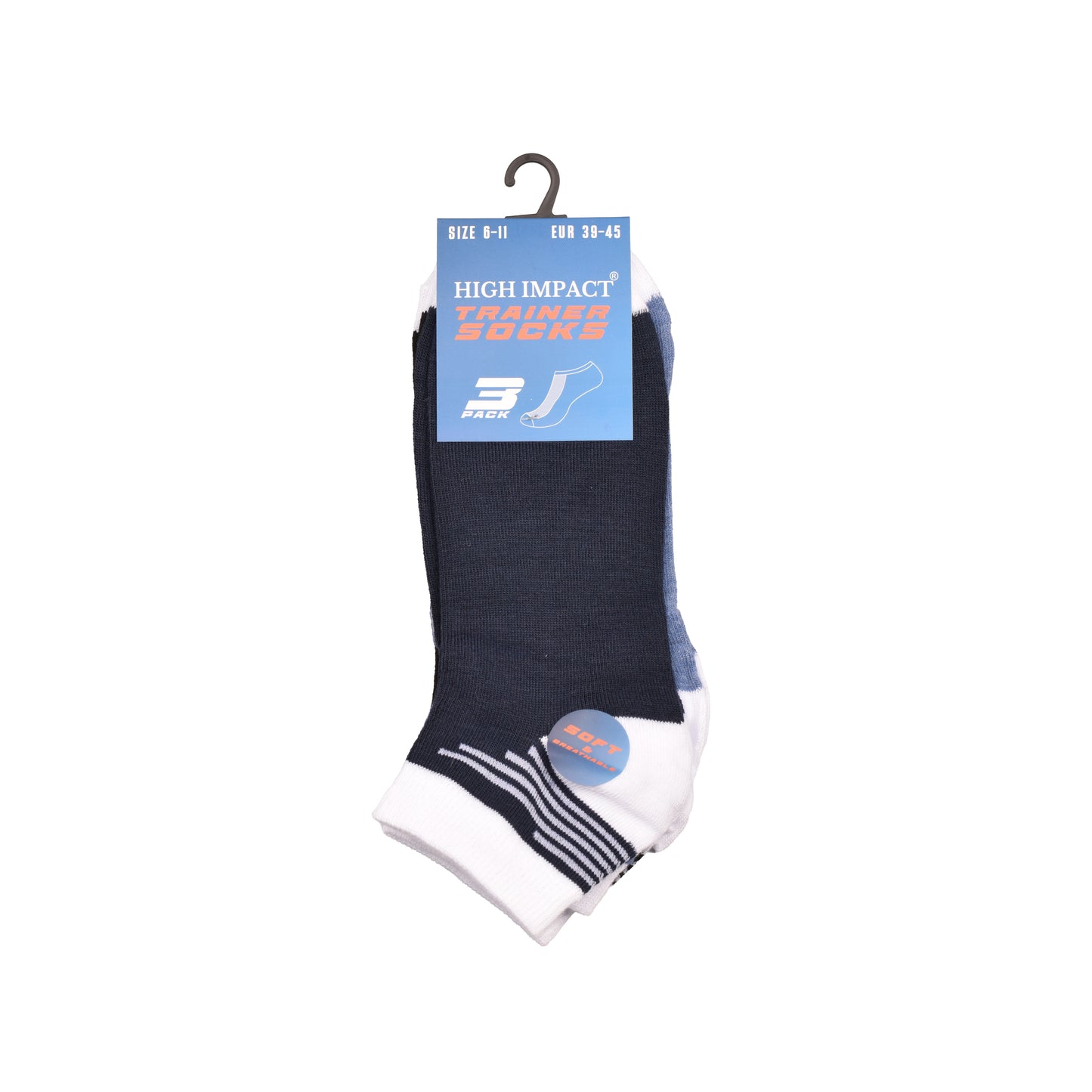 Mens Trainer Socks - Contrast Triple Stripe (12 Pairs)