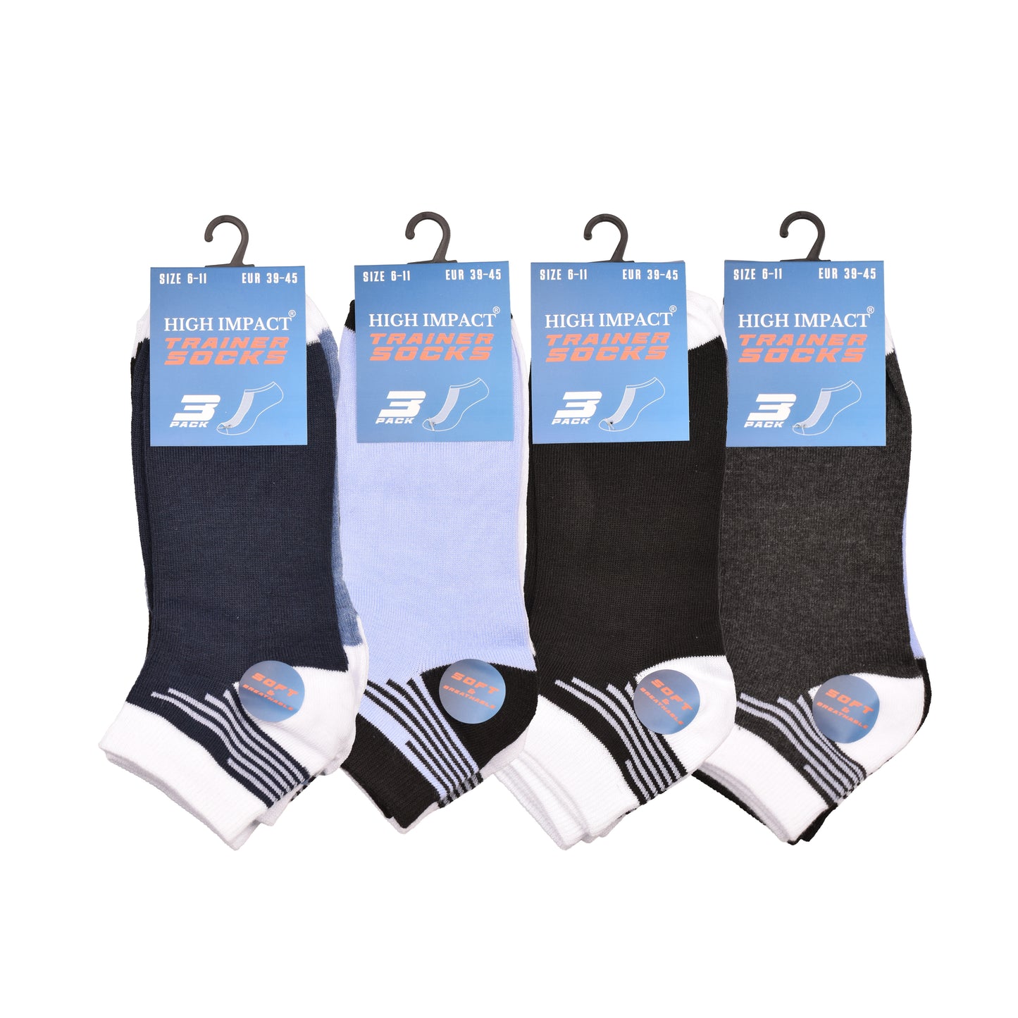 Mens Trainer Socks - Contrast Triple Stripe (12 Pairs)