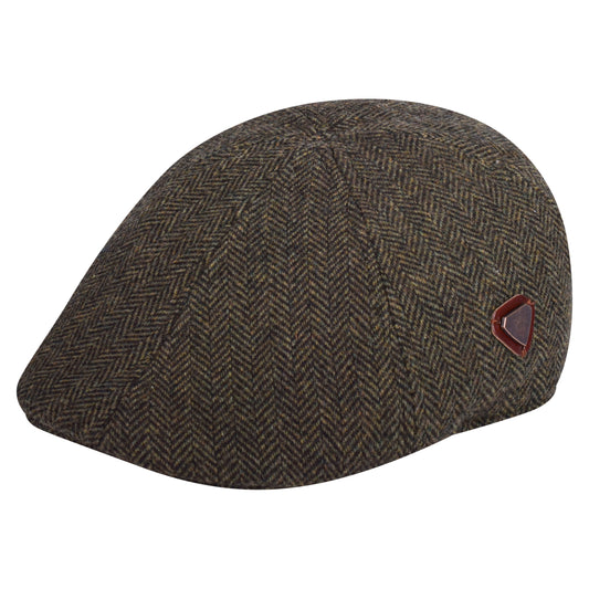 Royal Stallion Duckbill 6 Panel Flat Cap - Green Herringbone