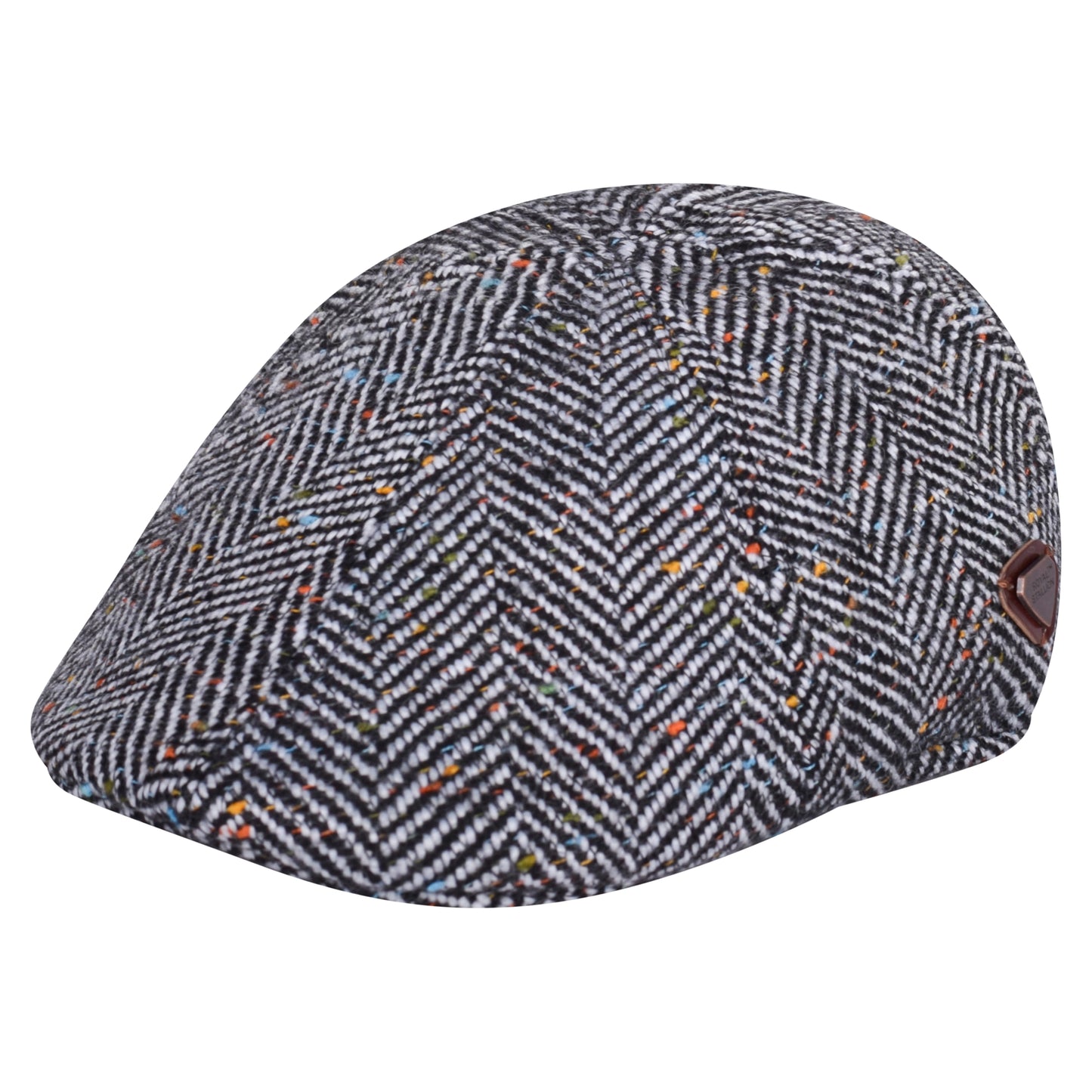 Royal Stallion Duckbill 6 Panel Flat Cap - B&W Herringbone with Colourful Speckles