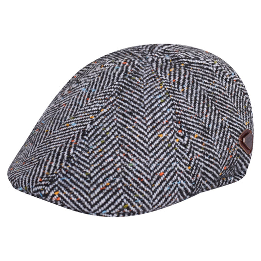 Royal Stallion Duckbill 6 Panel Flat Cap - B&W Herringbone with Colourful Speckles
