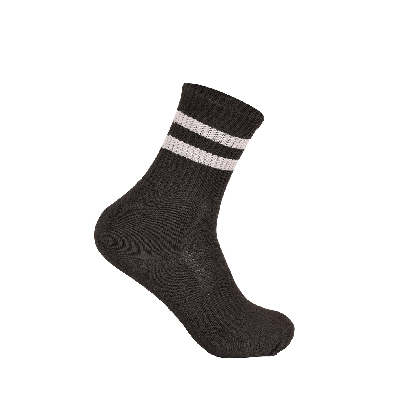 Ladies 3 Pair Cushioned Sport Socks - Black - Assorted Stripes (12 Pairs)