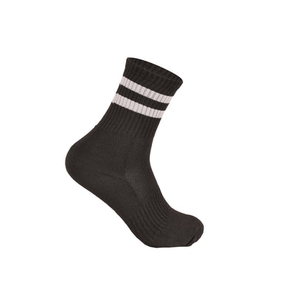 Ladies 3 Pair Cushioned Sport Socks - Black - Assorted Stripes (12 Pairs)