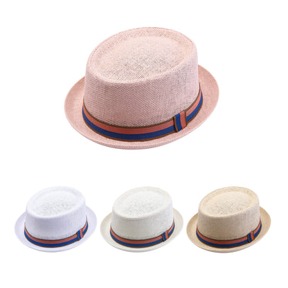 Classic Pork Pie Hat with Assorted Stripe Band