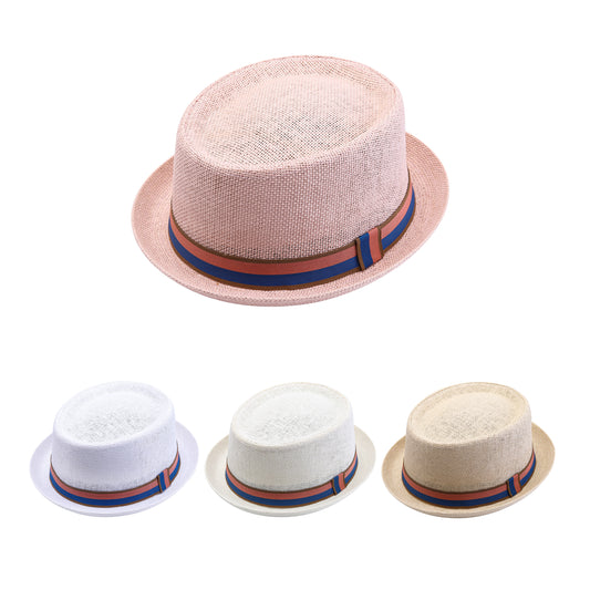 Classic Pork Pie Hat with Assorted Stripe Band