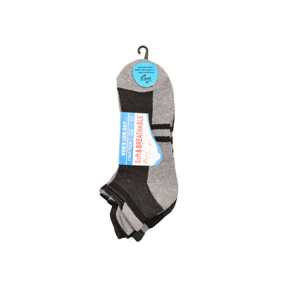 Mens Cushioned Trainer Socks - Sport Stripe Black/Grey (12 Pairs)
