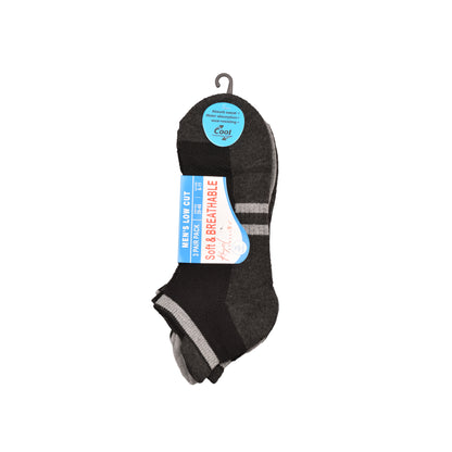 Mens Cushioned Trainer Socks - Sport Stripe Black/Grey (12 Pairs)