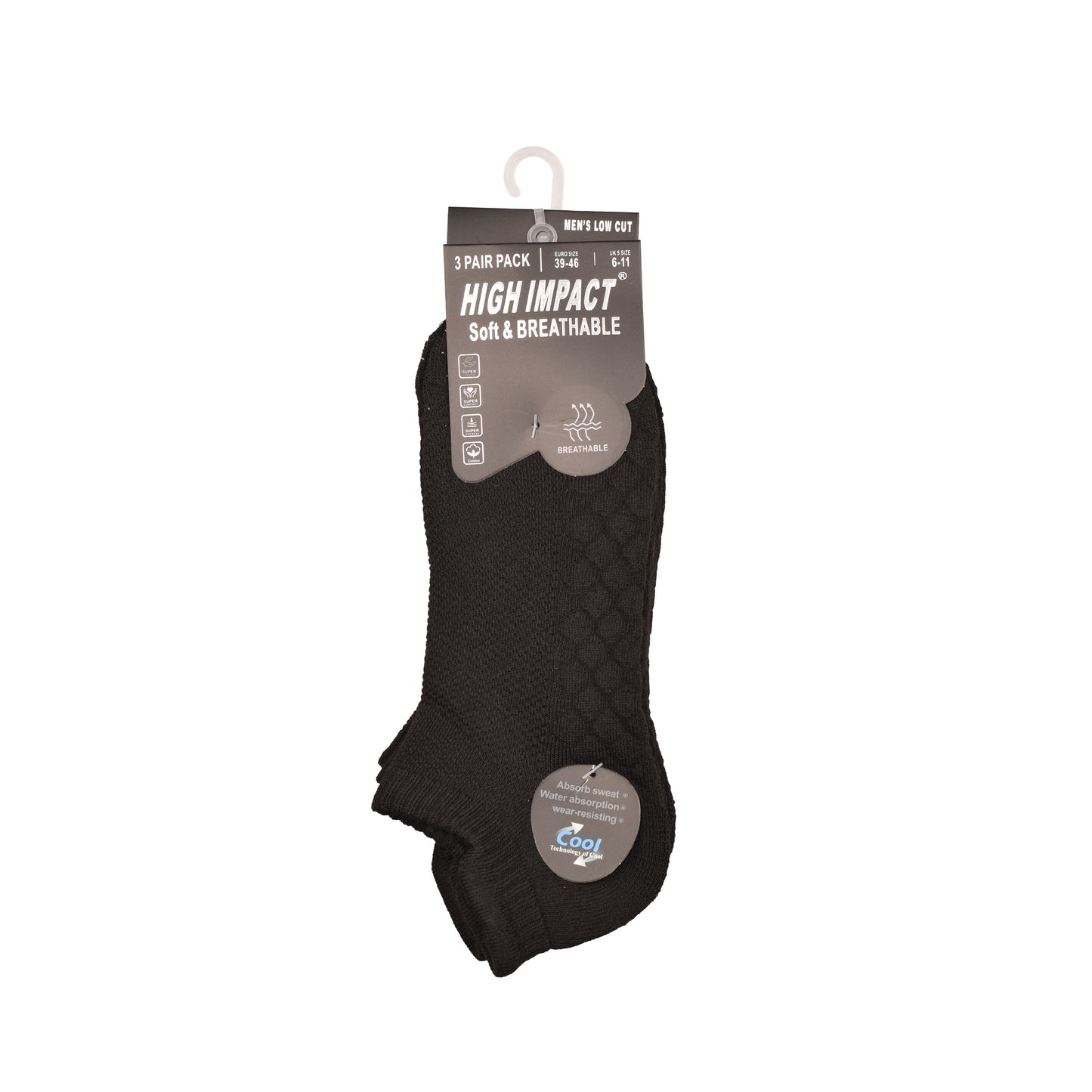Mens Cushioned Trainer Socks - Black Hex Pattern (12 Pairs)