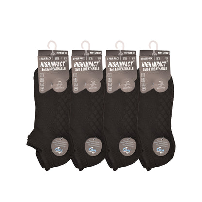 Mens Cushioned Trainer Socks - Black Hex Pattern (12 Pairs)
