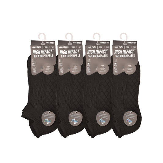 Mens Cushioned Trainer Socks - Black Hex Pattern (12 Pairs)