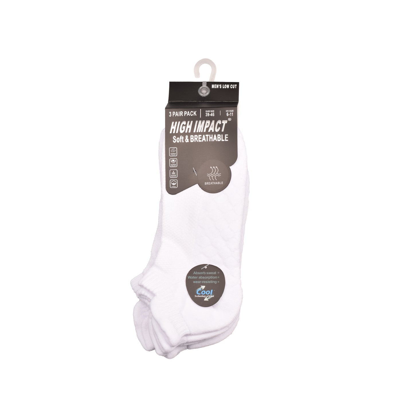 Mens Cushioned Trainer Socks - White Hex Pattern (12 Pairs)