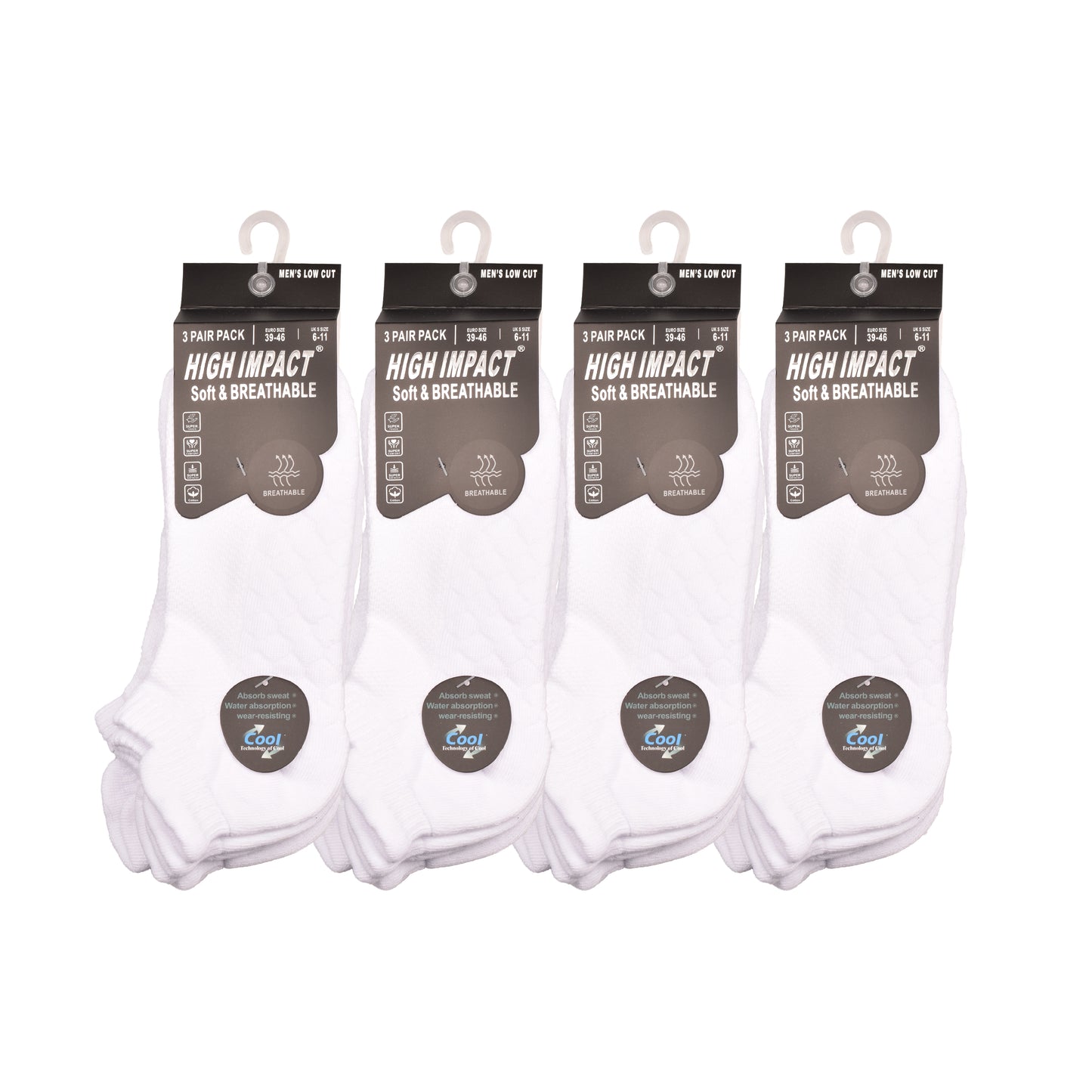 Mens Cushioned Trainer Socks - White Hex Pattern (12 Pairs)